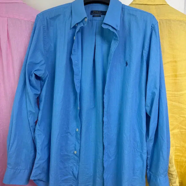 [BUNJANG] Polo Linen Custom Fit Shirt Blue XL / 폴로 린넨 셔츠 블루 xl 커스텀핏