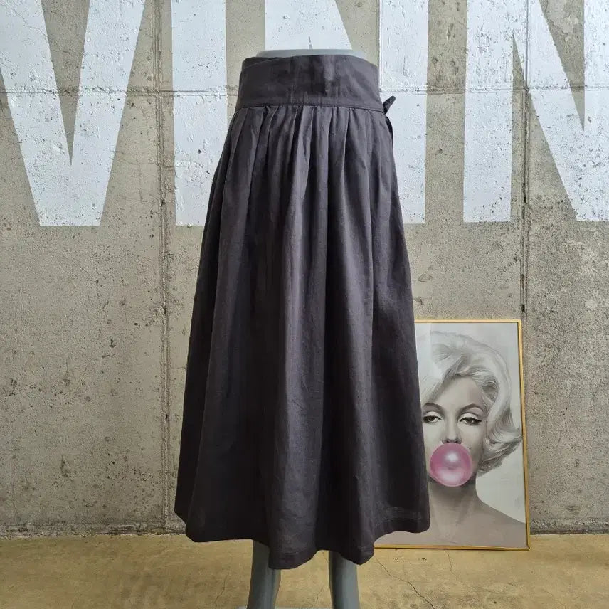 [BUNJANG] Charcoal Linen Wrap Long Skirt / 세일)챠콜 린넨 랩 롱스커트