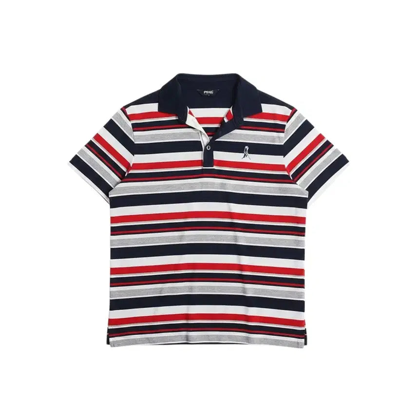 [BUNJANG] Men's Pink Stripe Golf Polo Shirt (Size 100) / 남성100/ 핑 스트라이프 골프 카라티셔츠