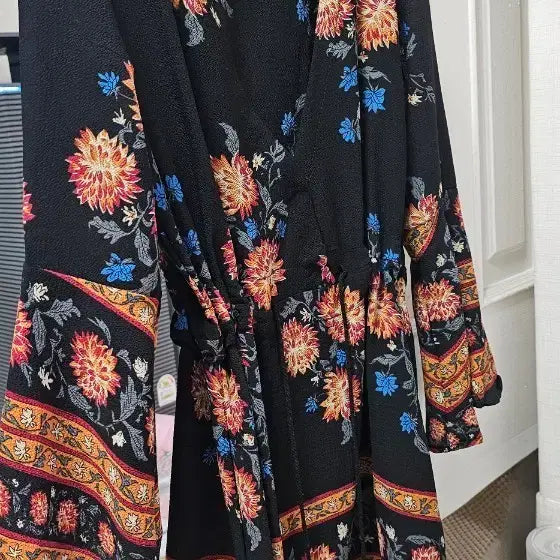 [BUNJANG] Floral Pattern Long Dress - Black, Free Size / 플라워 패턴 롱 원피스 블랙 FREE