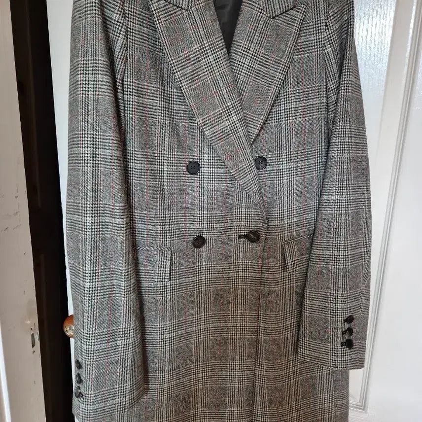 [BUNJANG] Juke Check Pattern Double Long Coat / 체크 패턴 더블 롱 코트  (쥬크)