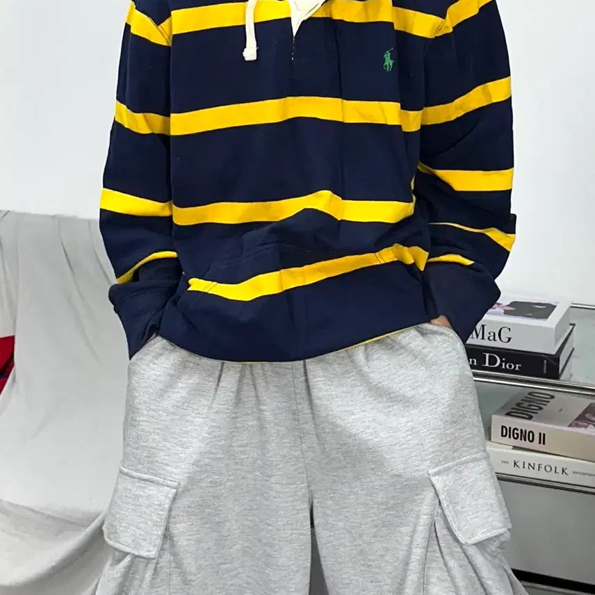 [BUNJANG] Polo Ralph Lauren Navy Yellow Rugby Hoodie XL / 폴로 랄프로렌 네이비 옐로우 럭비 후드티 XL