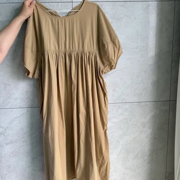 [BUNJANG] Beige Long Sleeve Dress / 베이지색 롱 반팔 원피스