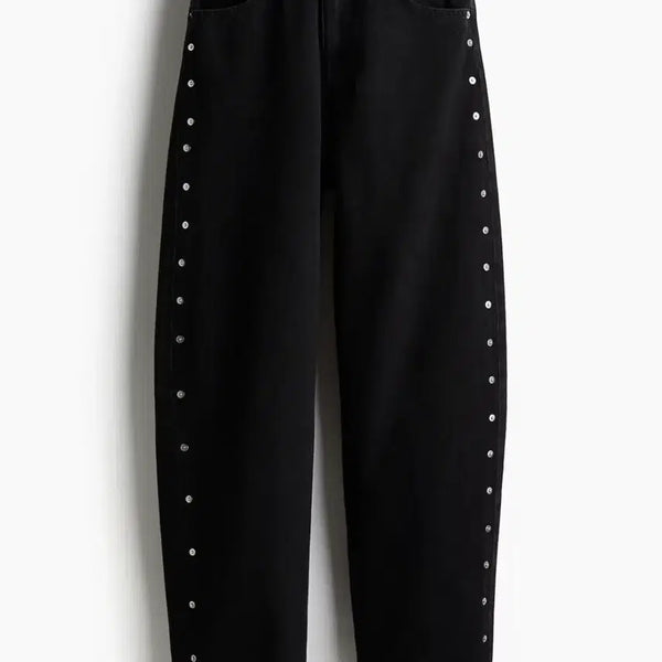 [BUNJANG] H&M Stud Detail Barrel Leg Jeans Black Denim Size 42 / H&M 스터드 디테일 배럴 레그 진 흑청 42