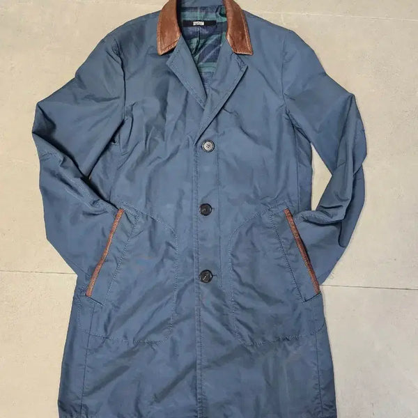 [BUNJANG] System Blue Leather Collar Coat / SYSTEM 시스템 블루 레더카라 코트
