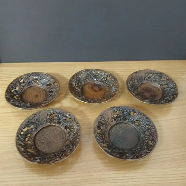 [BUNJANG] Japanese Takaoka Copperware Tea Coaster Set (Set of 5) by Takashi Omori / 일본  다도구 황동 용문 찻잔 받침 5개 일괄