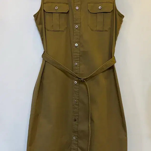 [BUNJANG] Ralph Lauren Khaki Sleeveless Shirt Dress XS / 랄프로렌 카키색 민소매 셔츠 원피스 XS. 44
