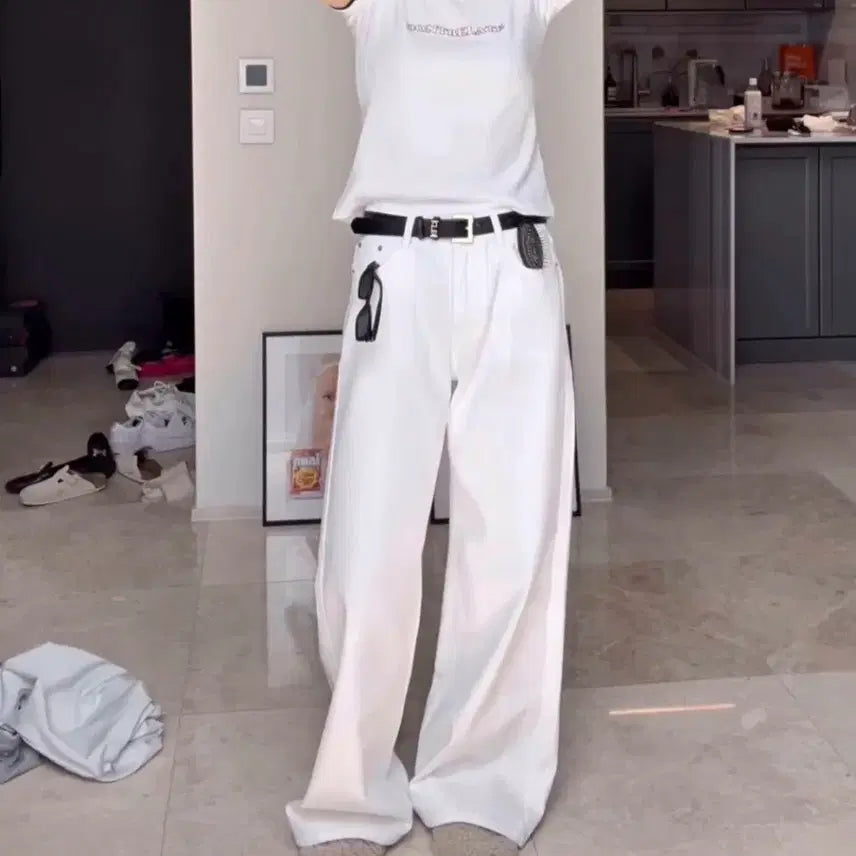 [BUNJANG] Don't Be Late Straight Wide Denim Pants XS White / 돈비레잇 스트레이트 와이드데님 xs