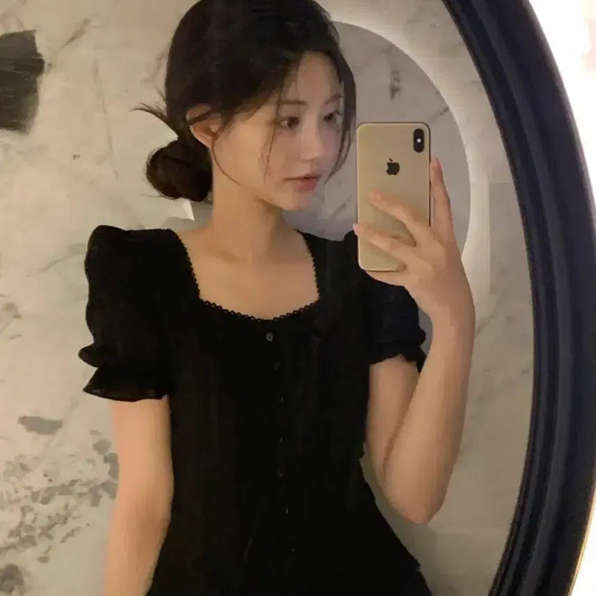 [BUNJANG] Jenio Pearl Ethnic Short Sleeve Blouse Black S / 제니오 펄 에스닉 반팔 블라우스 블랙s