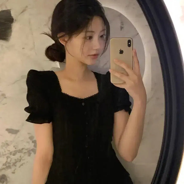 [BUNJANG] Jenio Pearl Ethnic Short Sleeve Blouse Black S / 제니오 펄 에스닉 반팔 블라우스 블랙s