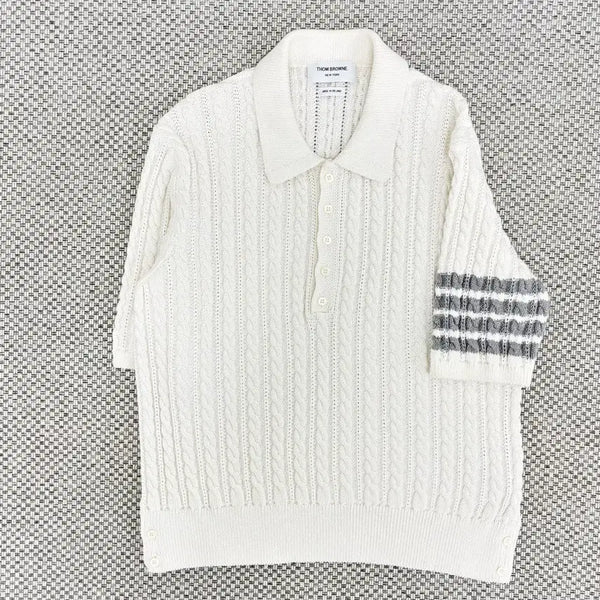 [BUNJANG] Thom Browne Diagonal Stripe Armband PK Polo T-Shirt Size 4 Ivory / [4]톰브라운 사선완장 pk 카라티