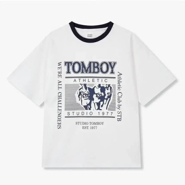 [BUNJANG] STUDIO TOMBOY White-UNI Colorblock Graphic Design Short Sleeve T-Shirt / (스튜디오 톰보이) 화이트-UNI 립배색 그래픽 디자인 반팔 티셔츠