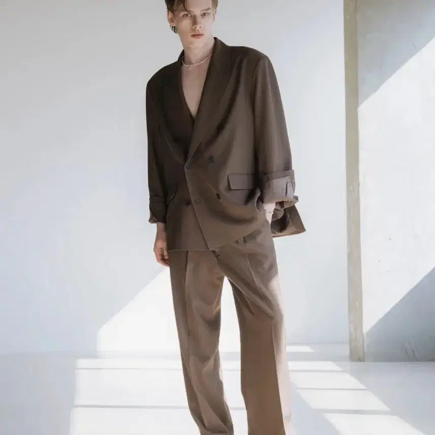 [BUNJANG] Decolloso Brown Oversized Double-Breasted Suit Set / 데꼬로소 브라운 오버핏 더블 정장 세트 거의 새상품 판매