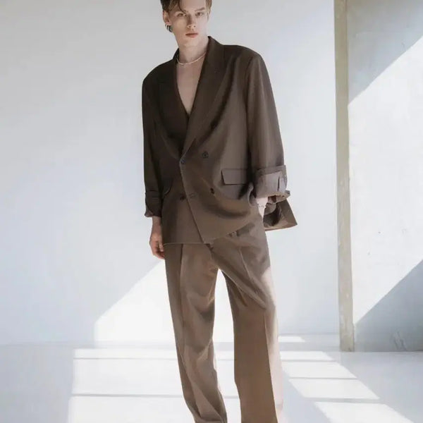 [BUNJANG] Decolloso Brown Oversized Double-Breasted Suit Set / 데꼬로소 브라운 오버핏 더블 정장 세트 거의 새상품 판매