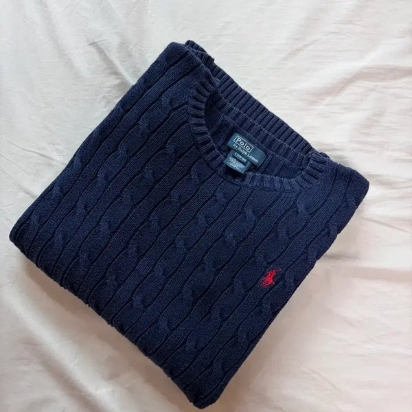 [BUNJANG] Polo Ralph Lauren Cable Knit Navy (Boy's L / Women's 44-55) / 여성44-55) 폴로 랄프로렌 꽈배기 니트 케이블 니트 네이비