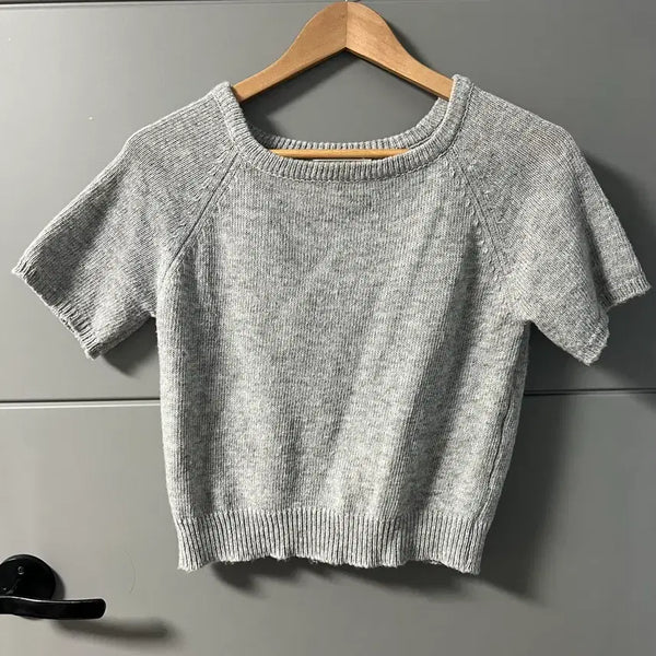 [BUNJANG] Gray Short Sleeve Knit T-Shirt / 회색 그레이 반팔 니트 티셔츠