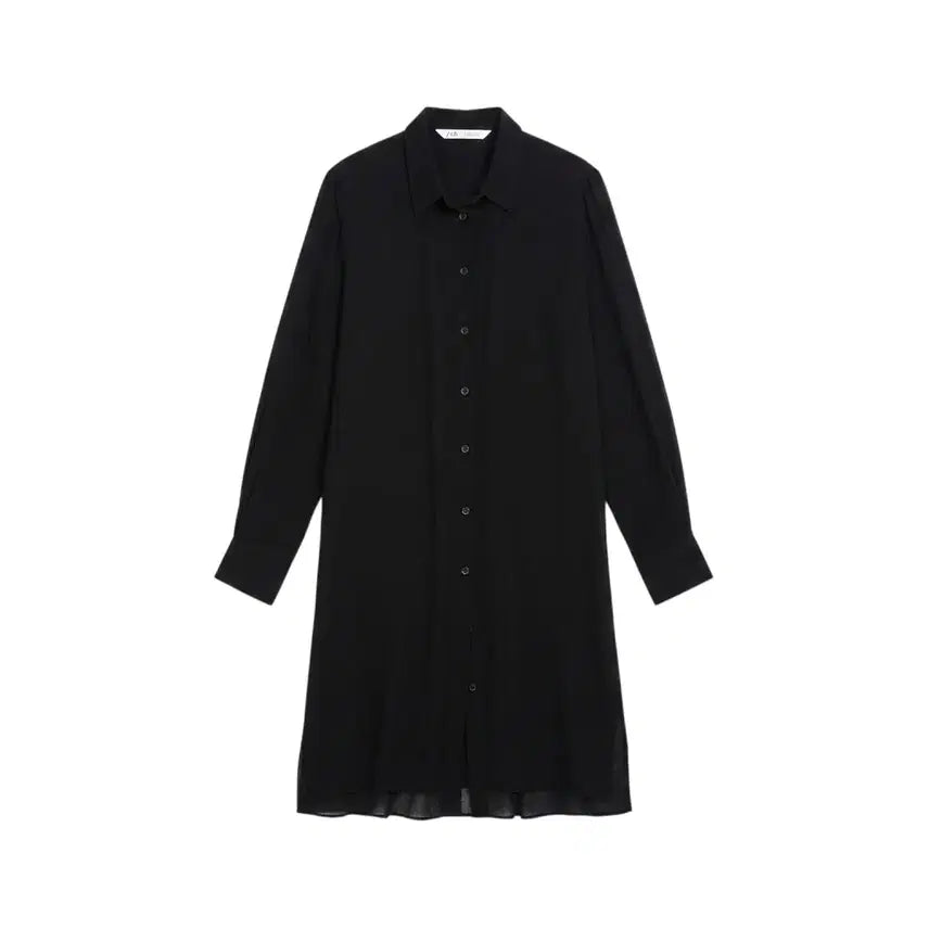 [BUNJANG] Zara Women's Simple Black Long-Sleeve Shirt Dress / 여성M / 자라 심플 블랙 긴팔 셔츠원피스BK 12-28