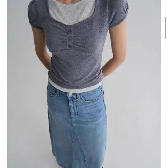 [BUNJANG] 8seconds Layered Jersey Top Blue Short Sleeve M / 에잇세컨즈 레이어드 저지탑 블루 반팔 M (미착용 새상품)