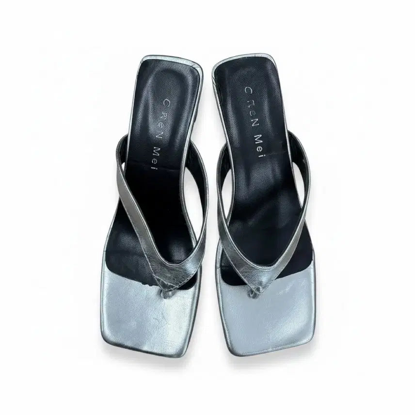 [BUNJANG] CREN Mei Women's Silver Thong Heel Sandals (Size 37) / 여성37/ CREN Mei 실버 쪼리 힐 샌들