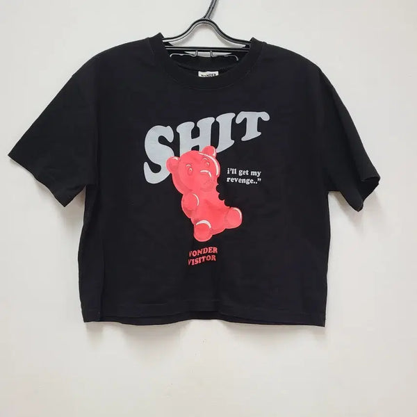 [BUNJANG] Wonder Visitor Bear Cropped T-Shirt Black / 원더비지터 곰돌이 반팔티 55