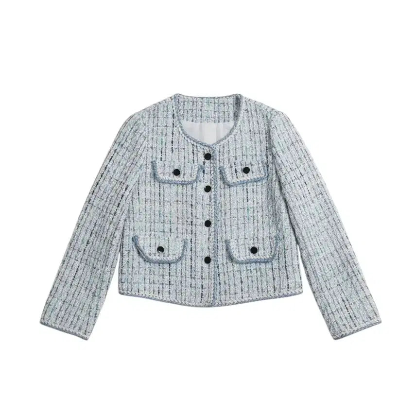 [BUNJANG] Women's Light Blue Tweed Suit Jacket / 여성F/ 연블루 트위드 정장 자켓 36-156