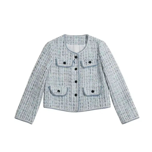 [BUNJANG] Women's Light Blue Tweed Suit Jacket / 여성F/ 연블루 트위드 정장 자켓 36-156