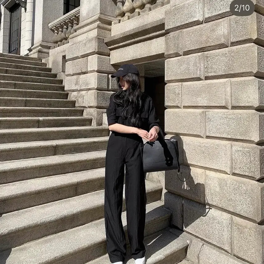 [BUNJANG] Bron Button Jumpsuit (Short/S) Black / 브론 버튼 점프수트[숏/S]