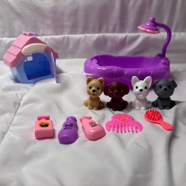 [BUNJANG] Dog Figure Bath House Toy Bundle Set / 강아지 피규어 목욕 집 장난감 일괄