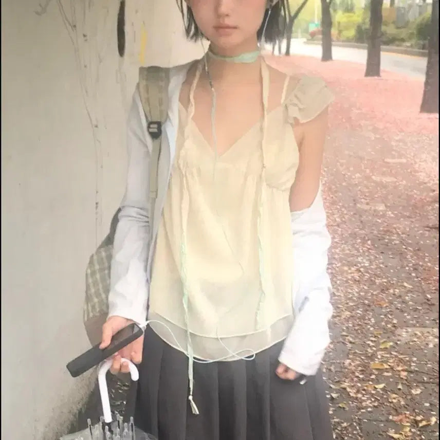 [BUNJANG] Flower Chiffon Blouse Yellow Sleeveless / 플라워 쉬폰 블라우스 옐로우 나시 너의 빈 원더원더 데이빈