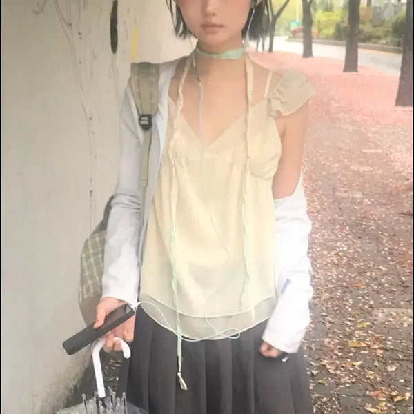 [BUNJANG] Flower Chiffon Blouse Yellow Sleeveless / 플라워 쉬폰 블라우스 옐로우 나시 너의 빈 원더원더 데이빈
