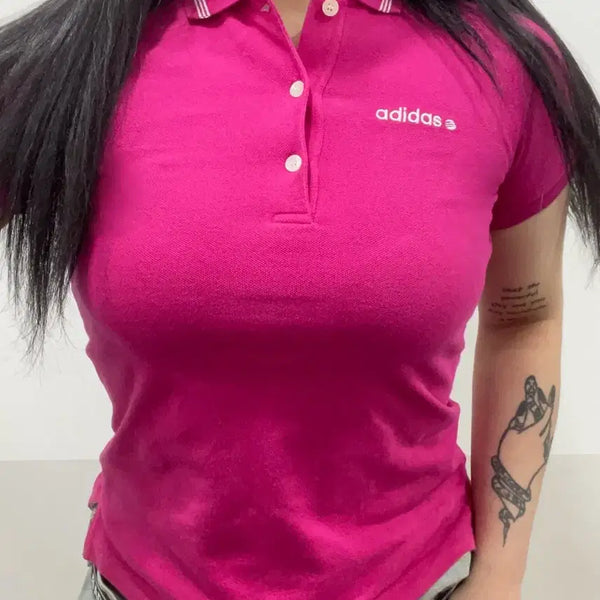 [BUNJANG] Adidas Neo Slim Fit PK Polo T-Shirt Hot Pink / Adidas neo 아디다스 네오 핫핑크 슬림핏 PK 폴로 반팔 티셔츠