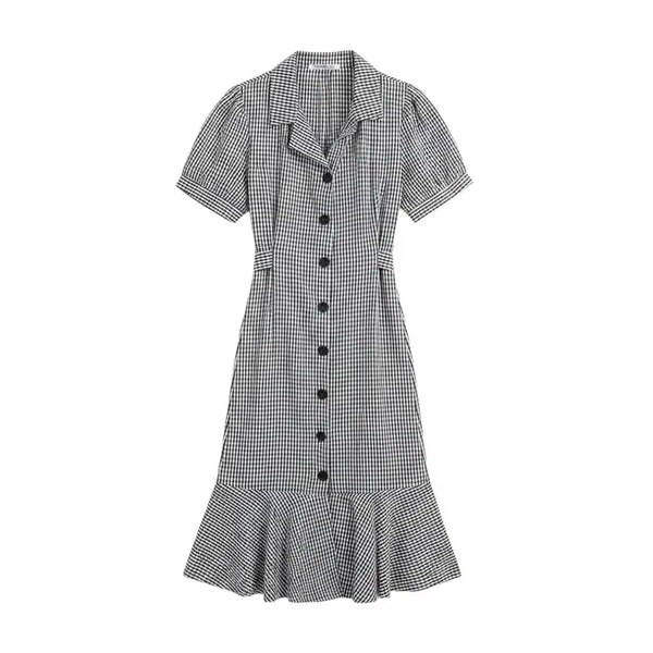[BUNJANG] Women's Blue Lace Check Short-Sleeve Dress / 여성F / 블루레이스 체크 묶음 반팔원피스BK 12-35