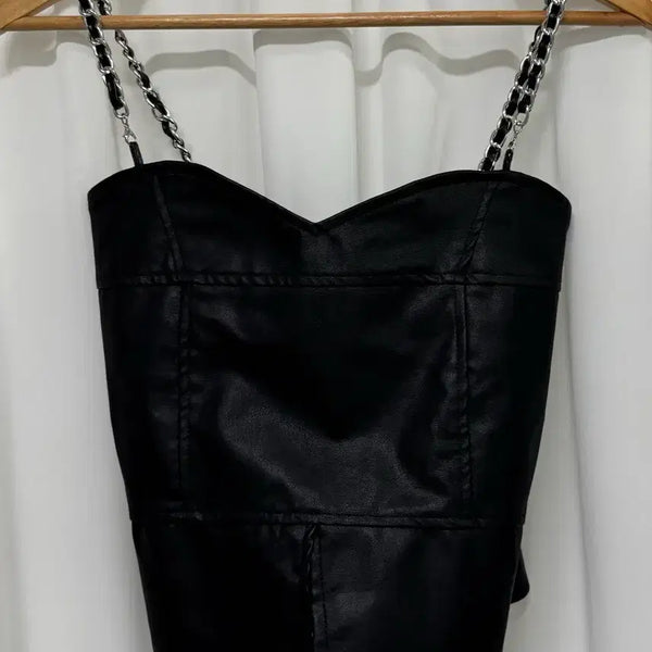 [BUNJANG] REVENSTUDIO Leather Chain Strap Bustier Cami Top Black / 리펜스튜디오 레더 체인끈 뷔스티에 나시탑 블랙