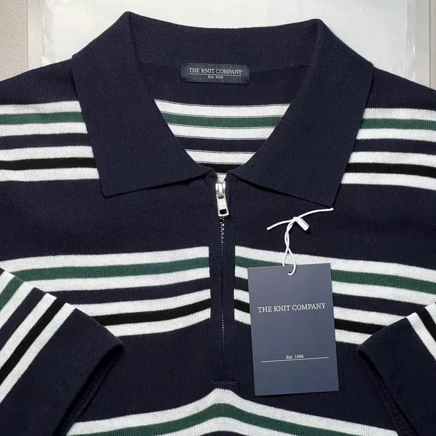 [BUNJANG] The Knit Company Orea Stripe Zipper Polo Shirt Astral Navy XL / 더니트컴퍼니 스트라이프 지퍼 폴로 카라티 정가 13.9만 판매