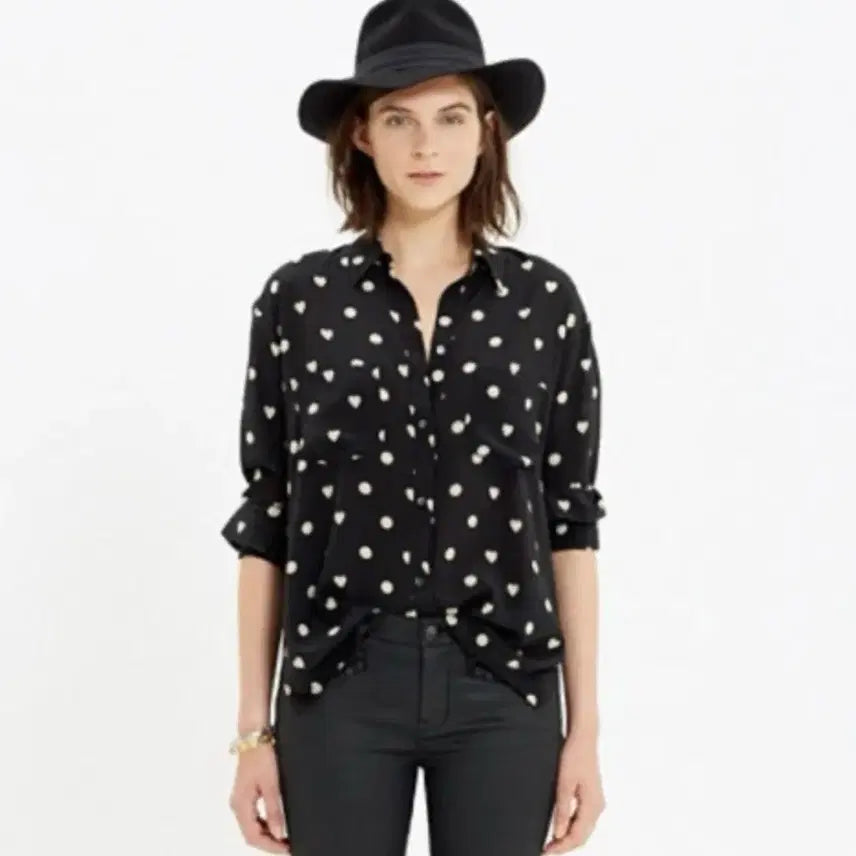 [BUNJANG] Madewell Silk Heart Print Blouse / (1회착용)메이드웰 하트 실크 블라우스