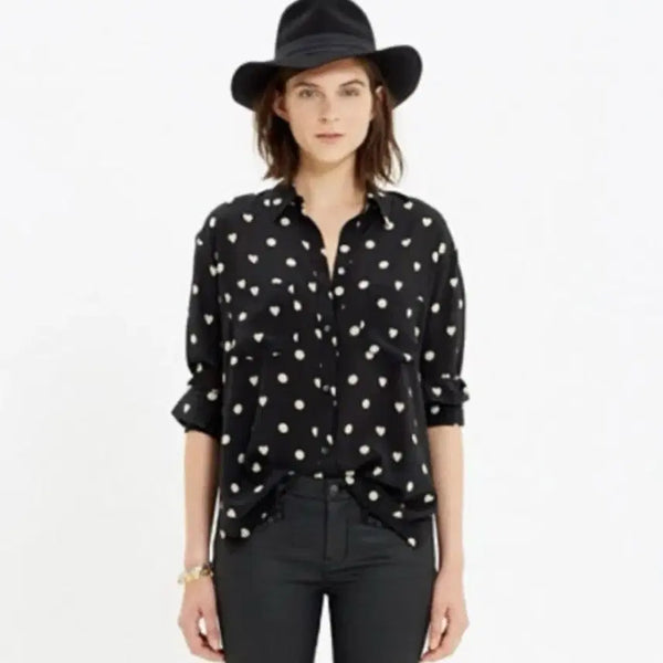 [BUNJANG] Madewell Silk Heart Print Blouse / (1회착용)메이드웰 하트 실크 블라우스