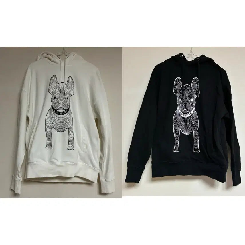 [BUNJANG] Life Work Hoodie Black White XS / 라이프워크 후드티 블랙화이트 xs