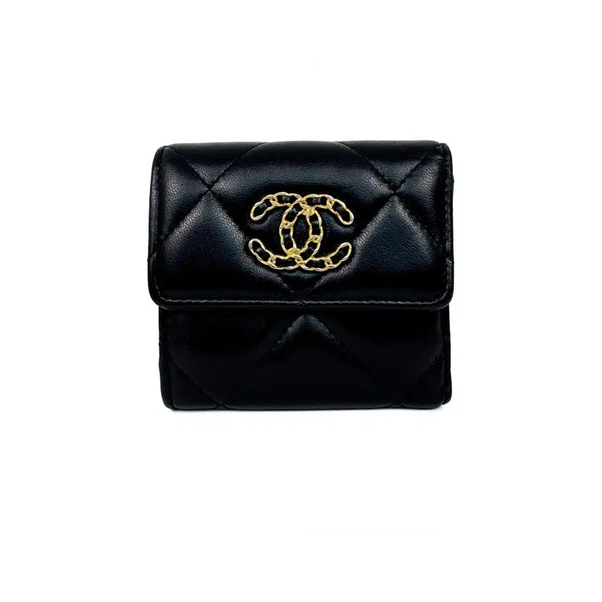 [BUNJANG] Chanel 19 Small Flap Wallet Black Leather / 샤넬 19 스몰 플랩 반지갑 AP1064