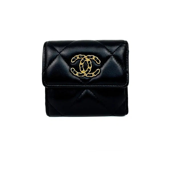 [BUNJANG] Chanel 19 Small Flap Wallet Black Leather / 샤넬 19 스몰 플랩 반지갑 AP1064