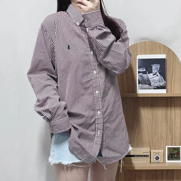 [BUNJANG] Polo Ralph Lauren Green Pony Stripe Shirt - Medium / 폴로 플럼 / 그린포니 스트라이프 셔츠 [ M ]