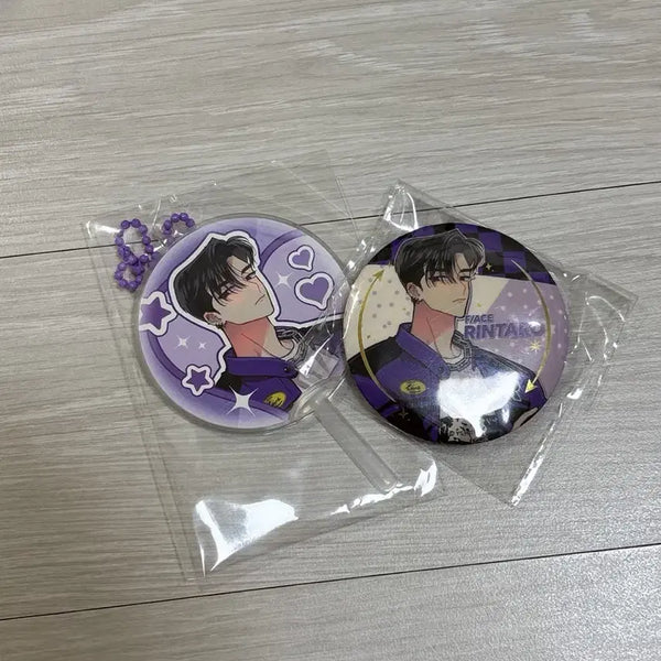 [BUNJANG] Tamon-kun Collaboration Cafe Rintaro Uchiwa & Can Badge Set / 타몬군 콜라보 카페 린타로 우치와+캔배지(B)