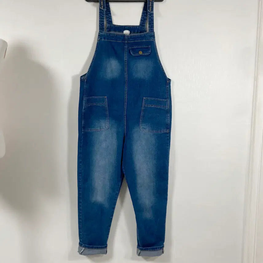 [BUNJANG] HOHO Shop Women's Dark Blue Denim Overalls Cargo Baggy Pants XXL / 여성 진청멜빵바지XXL호호상점