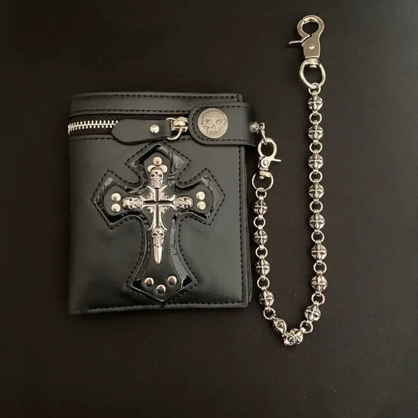 [BUNJANG] Gothic Skull Cross Chain Wallet / 고딕 스컬 크로스 체인 웰렛