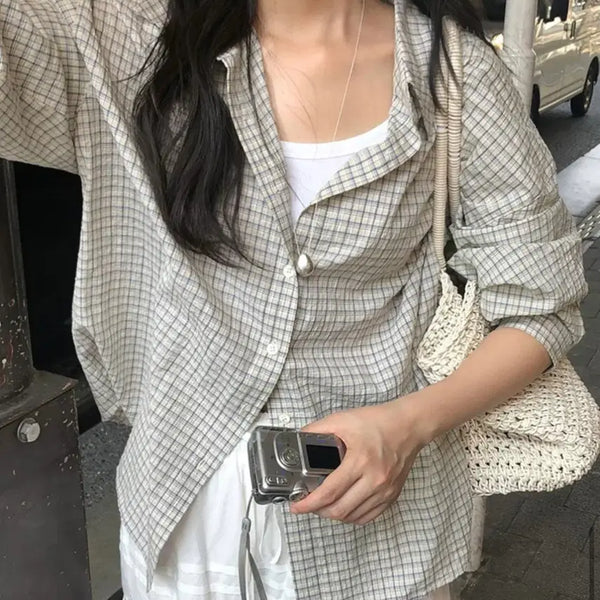 [BUNJANG] Ganaesra Bath Check Shirt Cream / 가내스라 바스 체크 셔츠 크림