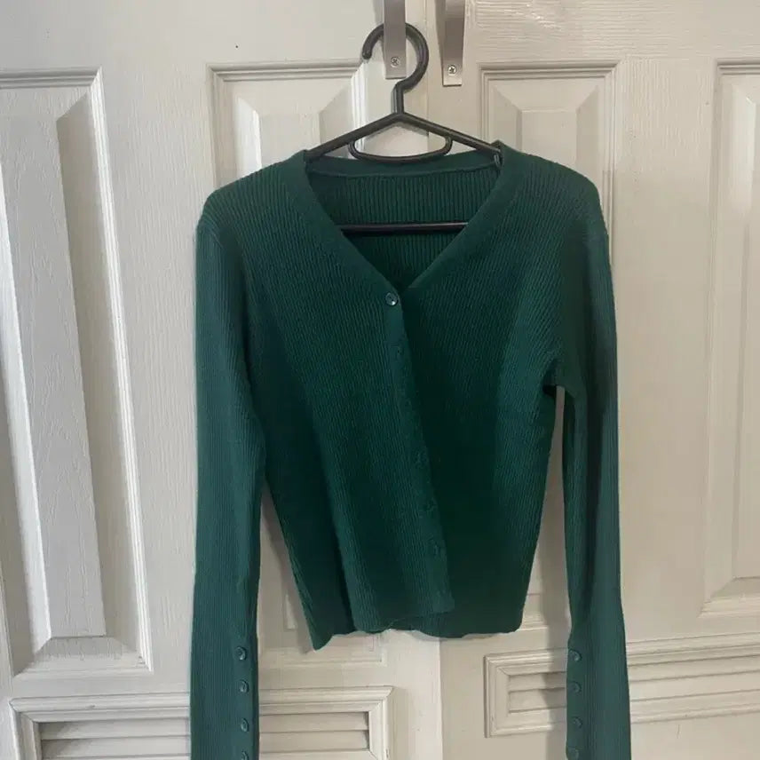[BUNJANG] Deep Green Ribbed Knit Cardigan / 딥그린 골지 니트 가디건