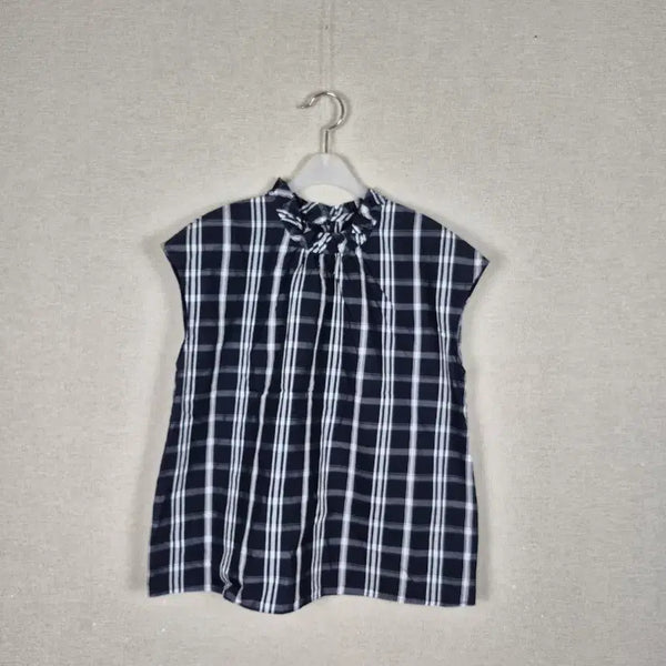 [BUNJANG] Cotton Blend Check Frill Sleeveless Blouse / (#55,66추천/M)면혼방 체크 프릴 민소매 블라우스