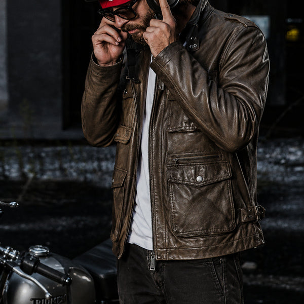 [BUNJANG] HOMBRUNO Genuine Leather Jacket (Brown Khaki) - Size 105 / 봄 가을 밤공기랑 잘 어울리는 양가죽 레더 재킷