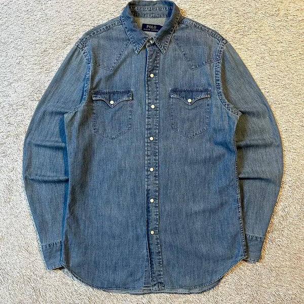 [BUNJANG] Polo Ralph Lauren New Western Two-Pocket Denim Shirt Medium Wash S / [S] 폴로 랄프로렌 신형 웨스턴 투포켓 데님셔츠 중청