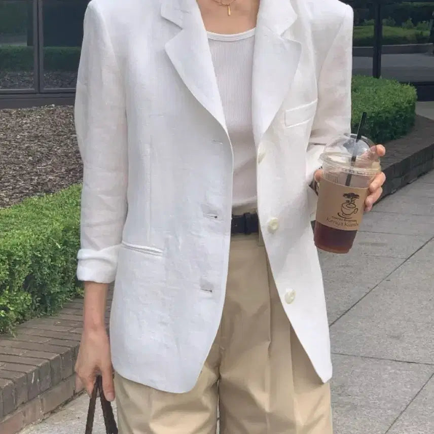 [BUNJANG] Brunch Linen 100% Ivory Jacket / 브런치 BR 린넨 100 아이보리 자켓