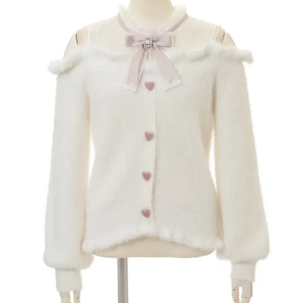 [BUNJANG] LIZLISA Angora Off-Shoulder Knit Blouse (White/Pink) / 미개봉 새상품)리즈리사 앙고라 오프숄더 니트 흰핑 양산형 양지뢰 블라우스